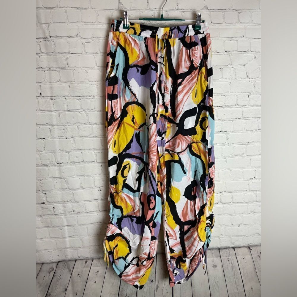 Painterly Wide-Leg Women's Pants - Multicolor